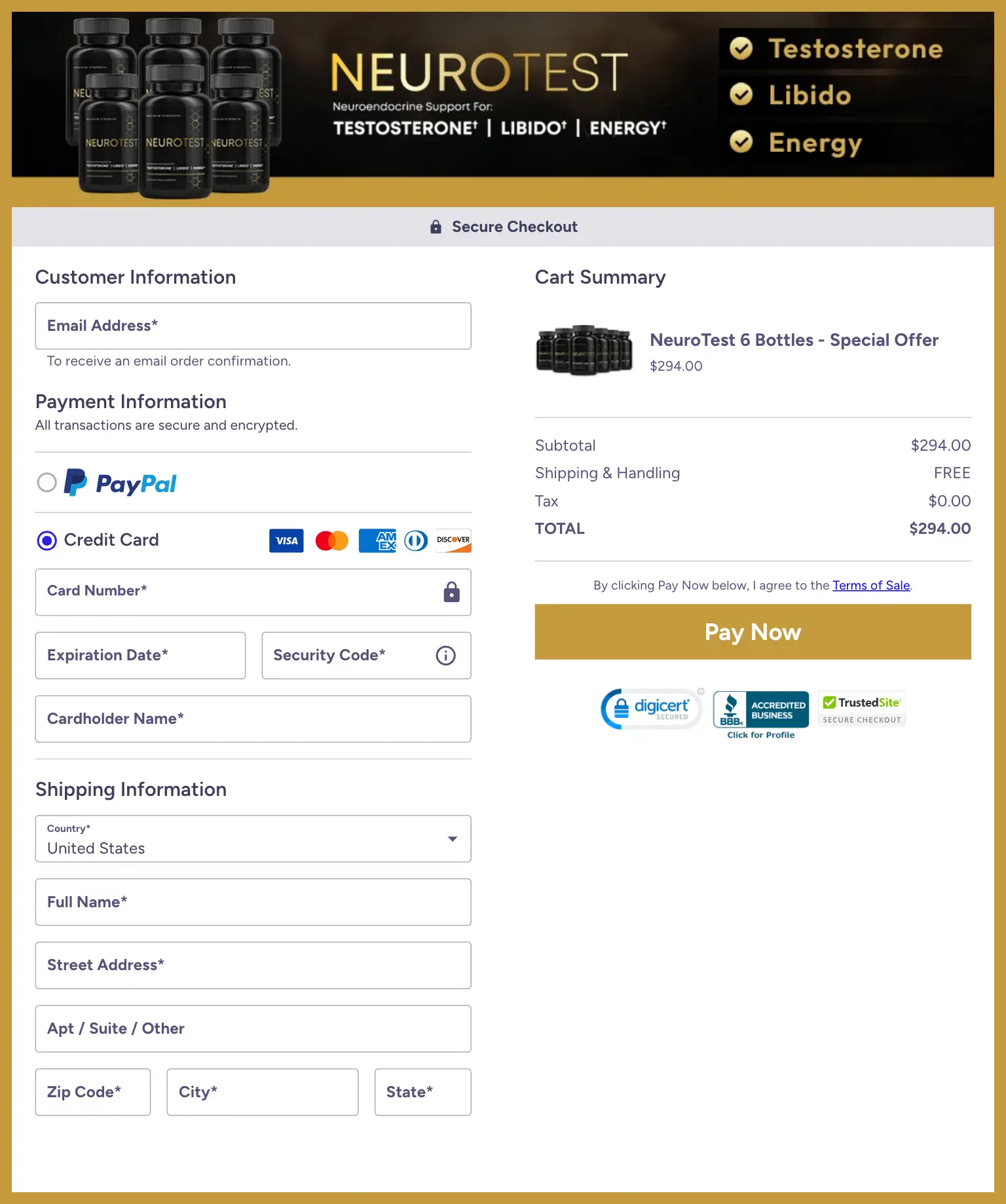 NeuroTest Official Website Secure Order Page